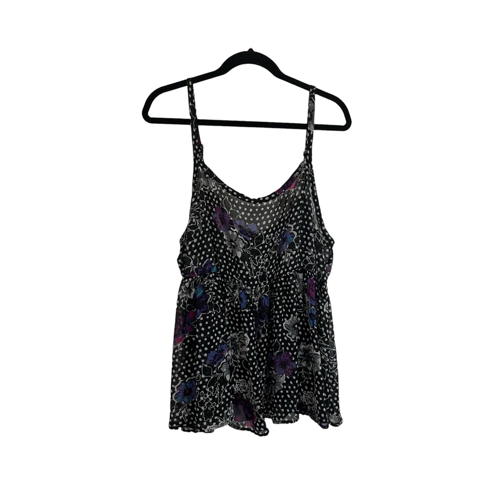 Torrid Sheer Floral Polka Dot Black Purple Strappy Top Blouse Womens Size 2X